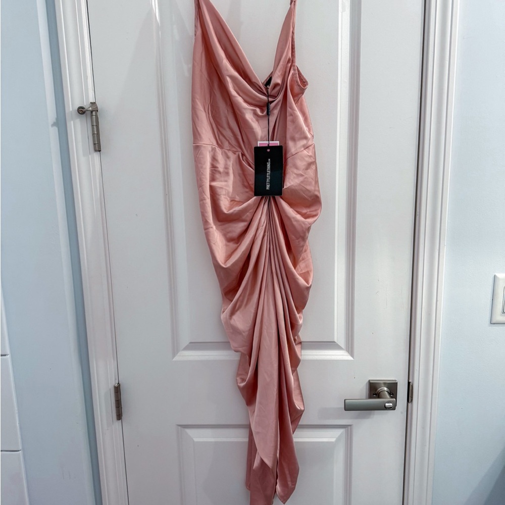 PrettyLittleThing Blush Satin Dress - Picture 3 of 6